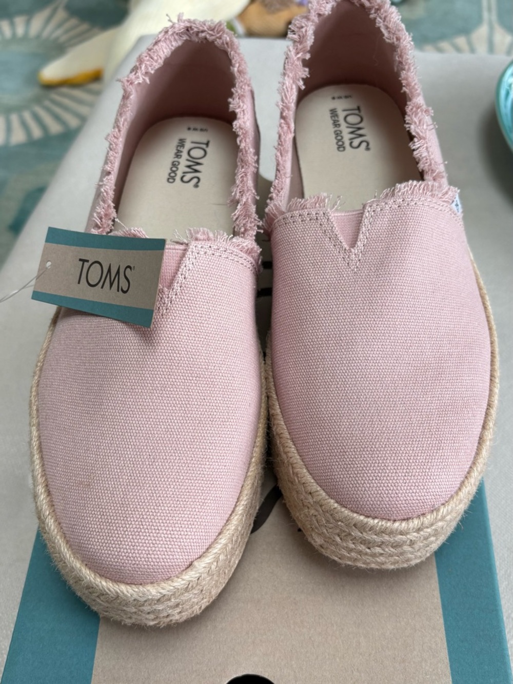 TOMS Pink Canvas Espadrille Flats with Frayed Trim